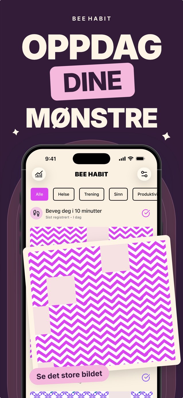 Vanerutenett i Bee Habit der hver fullførte dag er en rosa sikksakkrute og glemte dager er tomme hull